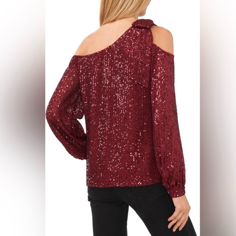 CeCe Burgundy Sequin Top- X-Small - Picture 2 of 11